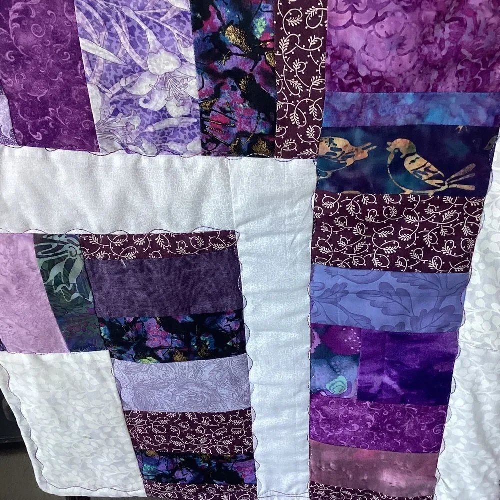 NWT. Handcrafted Purple and White Patchwork Quilt